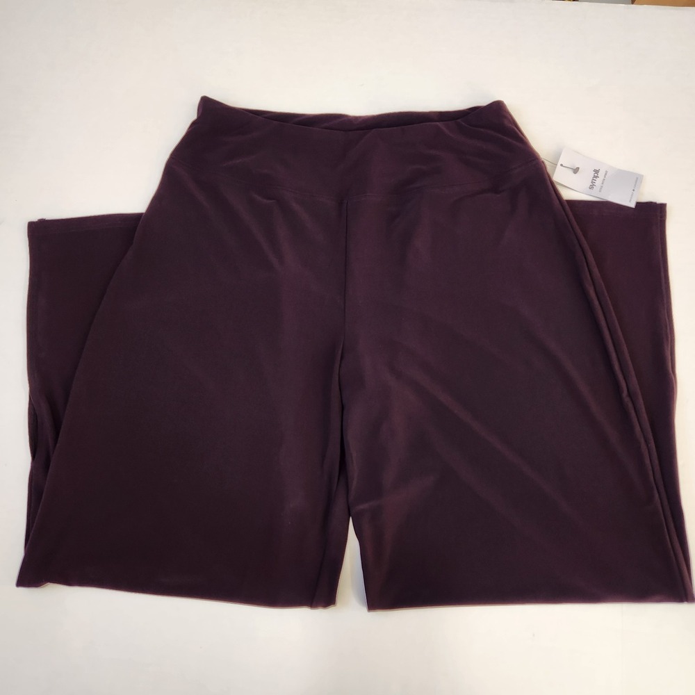 Sympli NWT Side Slit Wide Leg Pants Size 14 Currant Elastic‎ Waist Slinky Flowy - Picture 6 of 11